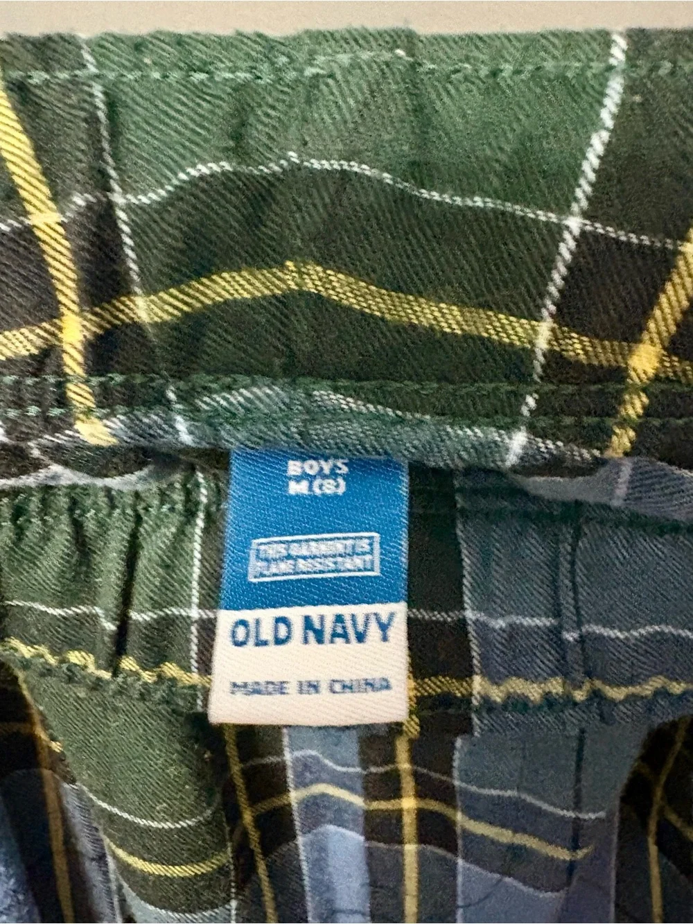 Old Navy Dark Green 'Let's Do This' Pajama Set with Blue Plaid Pants